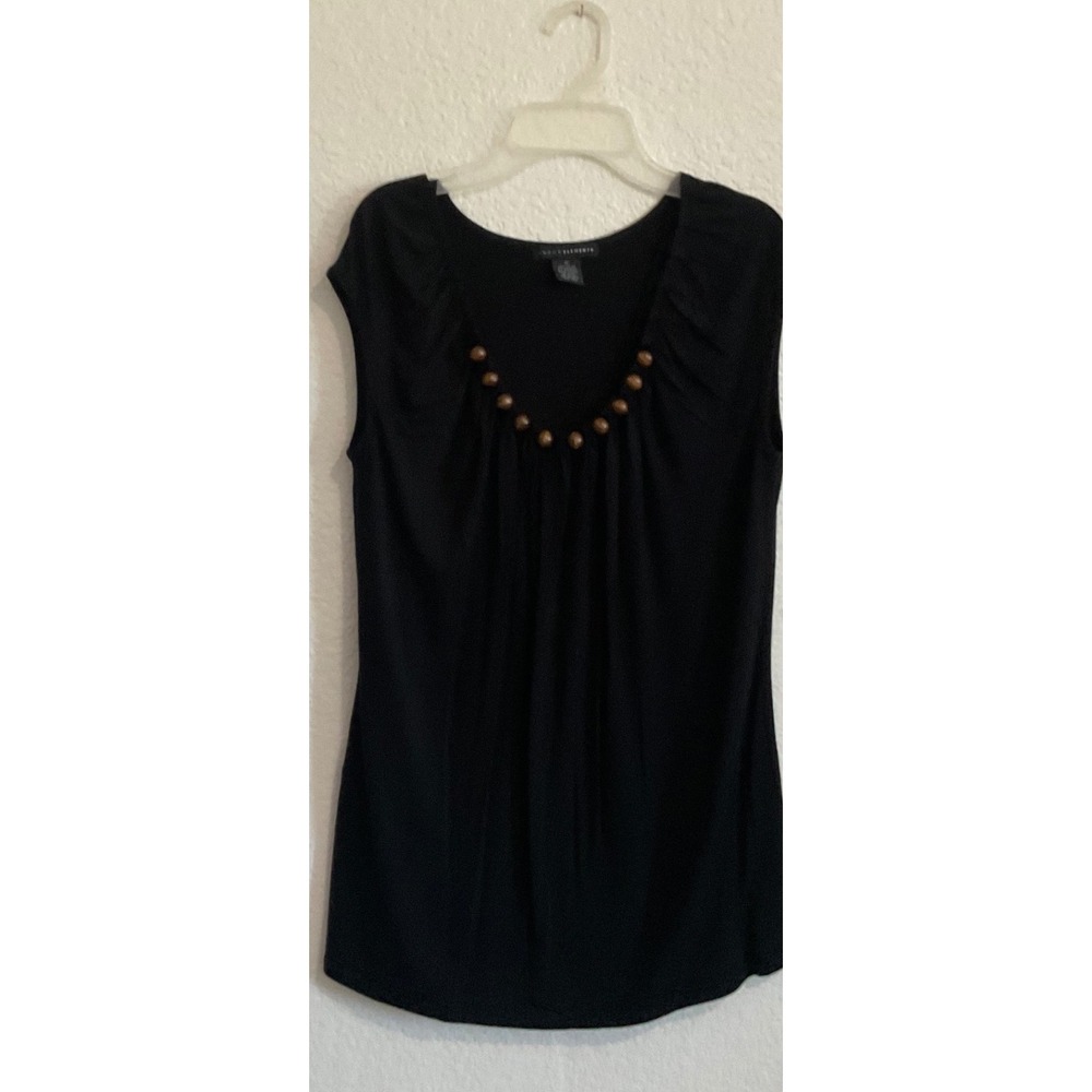 Grace Elements Womens Black Sleeveless Beaded Scoop Neck Blouse Top Medium‎ M